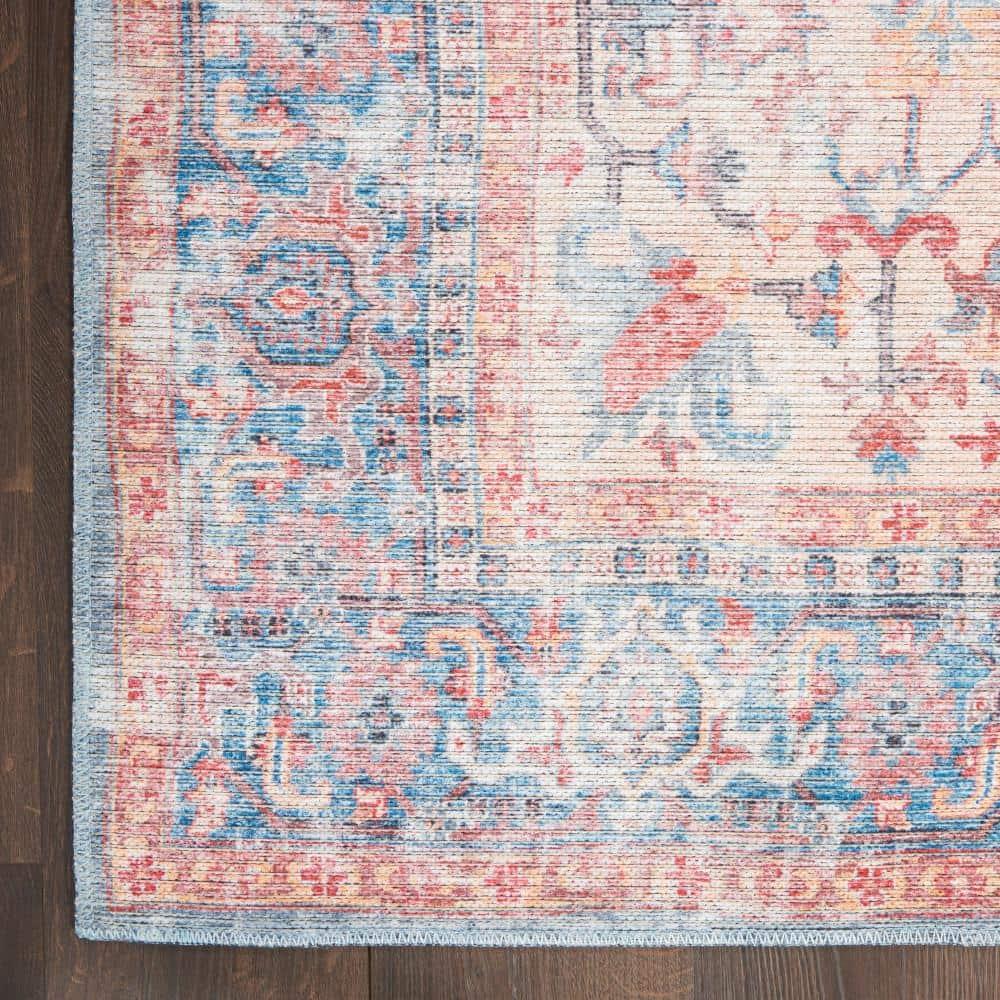 Machine Washable Oriental Blue/Red Area Rug