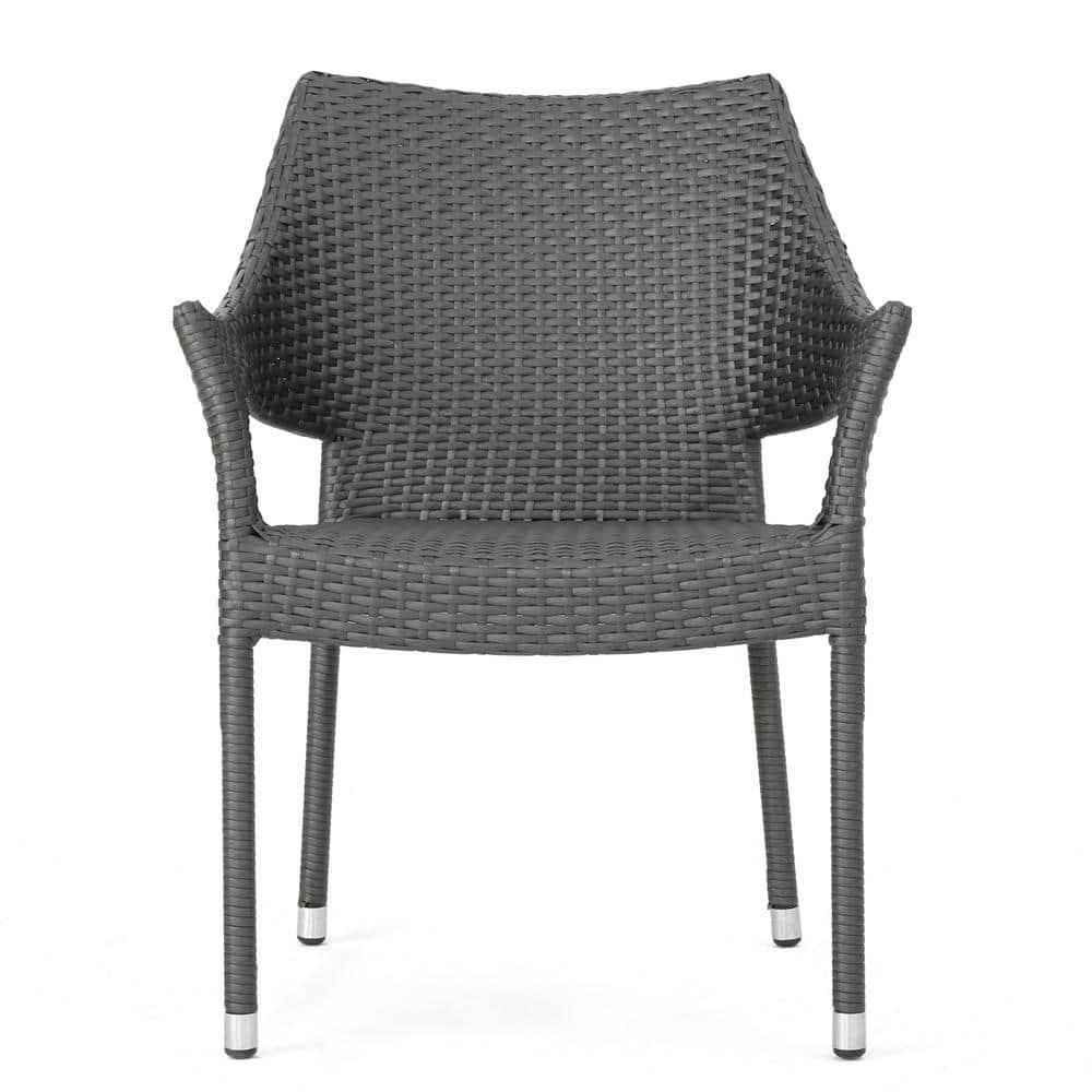 GDF Studio Nazir Outdoor Wicker Stacking Dining Chairs, Set of 4, Gray