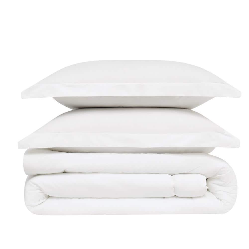 3-Piece White Solid Cotton Percale King Comforter Set