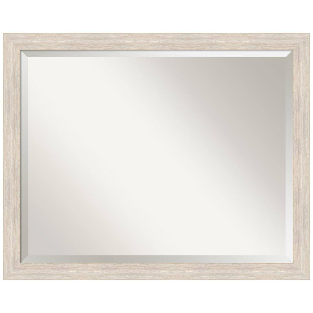 Amanti Art Beveled Wood Bathroom Wall Mirror - Hardwood Whitewash Narrow Frame - Hardwood White Wash Narrow Outer Size: 31 x 25 in