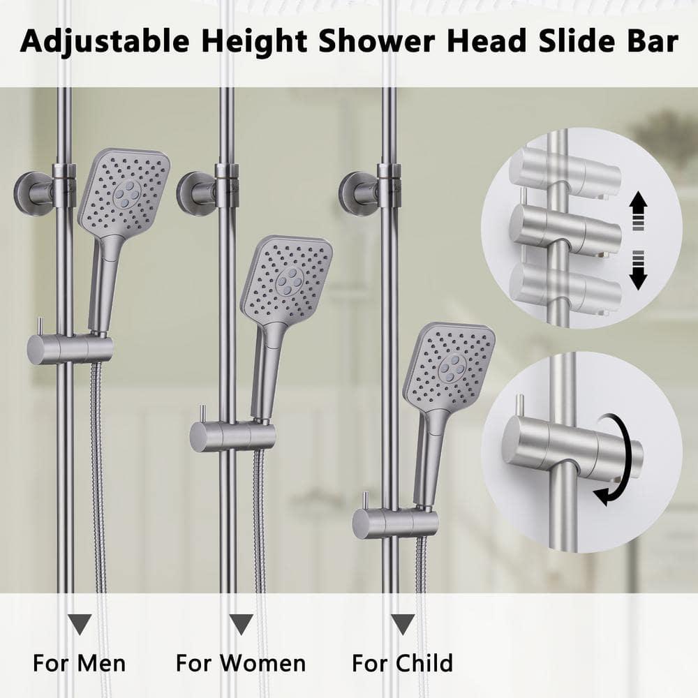 4-Spray Patterns 9.8 in. Thermostatic Tub Wall Mount Dual Shower Heads Shower Faucet in Brushed Nickel