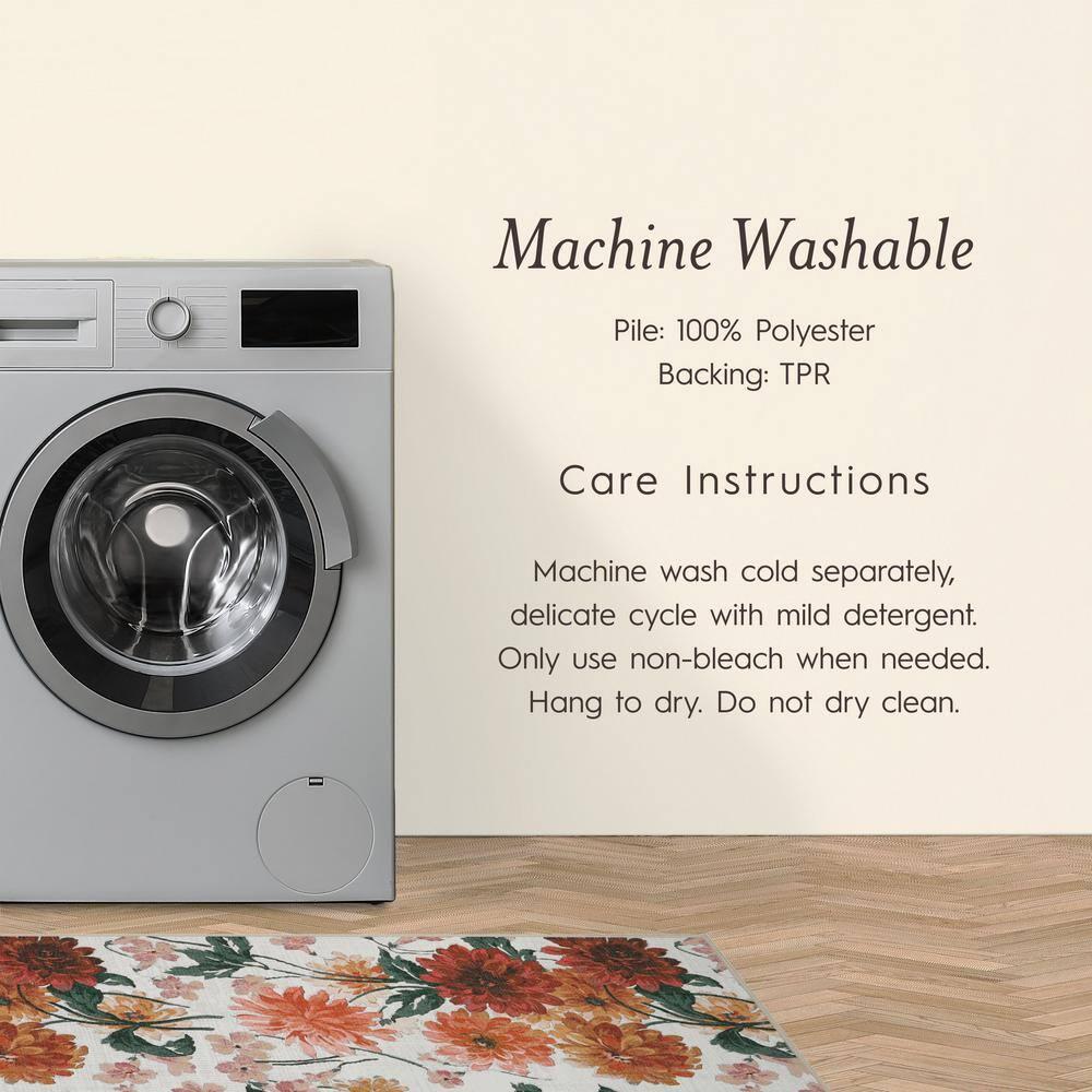 Laura Ashley Laura Ashley Dahlias Chenille Machine Washable, Slip Resistant Accent and Runner Rugs