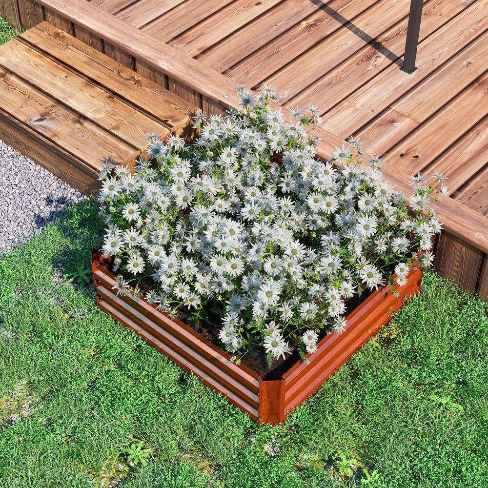 Outsunny 3.3' x 3.3' x 1' 2-Piece Galvanized Raised Garden Bed Box Planter Raised Beds with Steel Frame for Vegetables, Flowers, and Herbs, Dark Brown