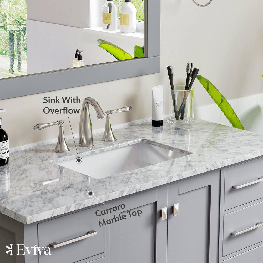 Eviva Aberdeen 42"W x 22"D Gray Bathroom Vanity with White Carrara Quartz Countertop and Undermount Porcelain Sink