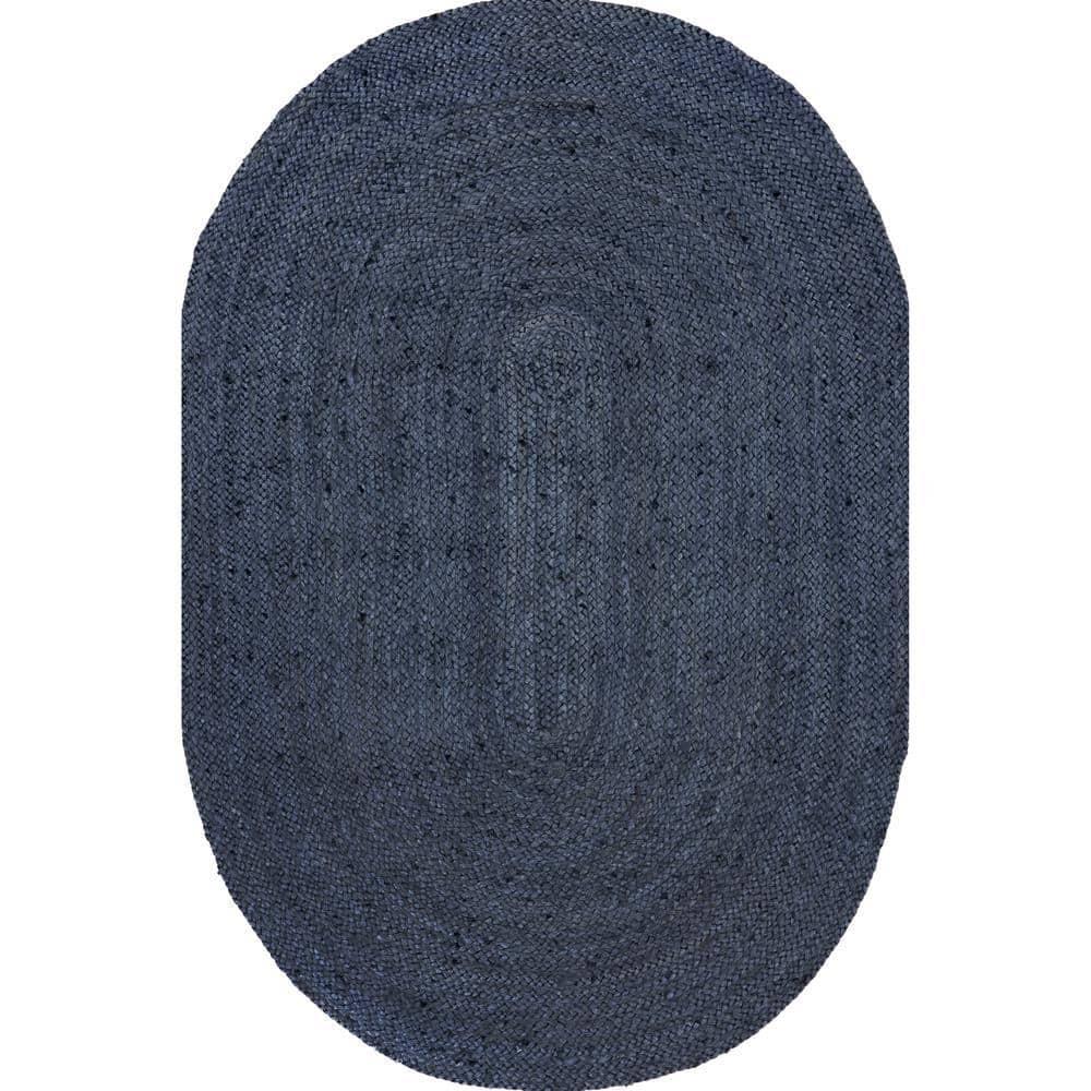 nuLOOM Rigo Hand Woven Farmhouse Jute Area Rug, Oval 4' x 6', Navy