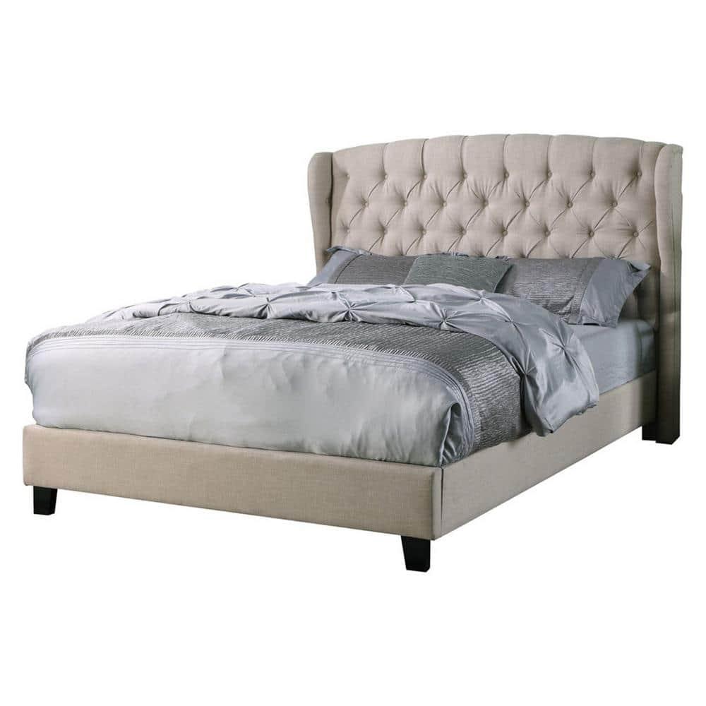 Best Master Frances Solid Wood/Fabric Upholstery East King Platform Bed - Beige
