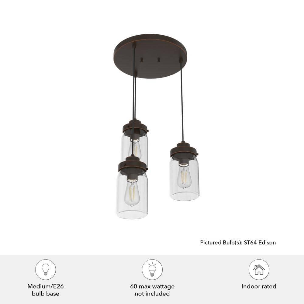 19157-Hunter Fans-Devon Park 3-Light Round Cluster Pendant in Farmhouse Style-14.5 Inches Wide by 9 Inches High-Onyx Bengal Finish