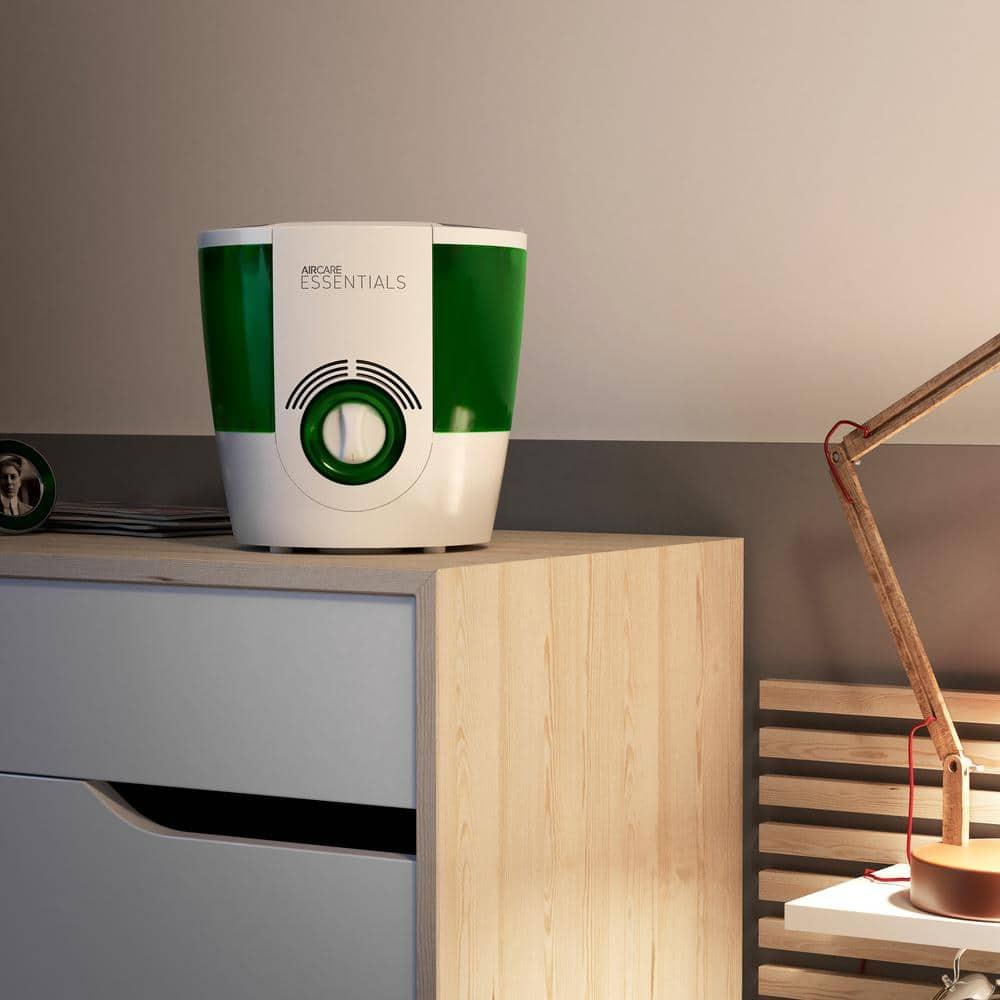 AIRCARE ESSENTIALS Ozark Steam Humidifier White/Green: Warm Mist Vaporizer, 2 Settings, 500-800 sq. ft., No Filter Needed