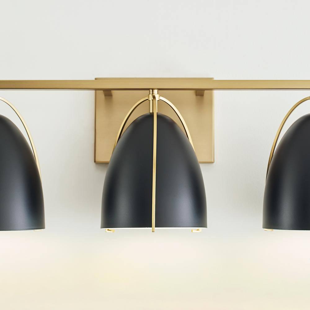 Norman 24.25" Satin Brass Vanity Light with Midnight Black Steel Shades