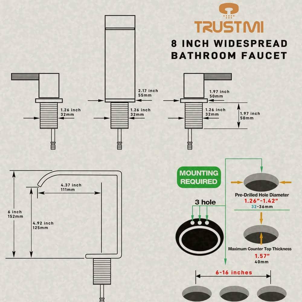 2 Handle 8 Inch Widespread Waterfall Bathroom Sink Faucet with Drain