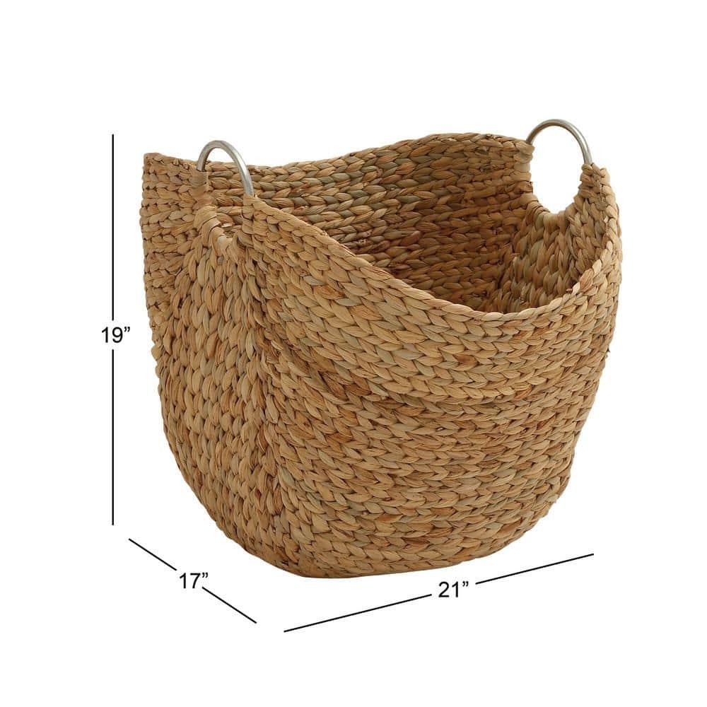 DecMode 21" x 19" Brown Seagrass Handmade Large Woven Storage Basket with Ring Metal Handles, 1-Piece