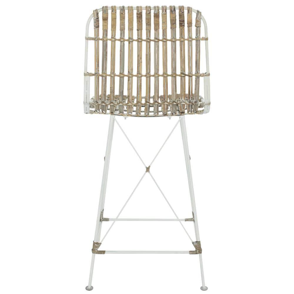 Minerva Wicker Counter Stool (Set of 2) - WIK6509 - White/White - Safavieh