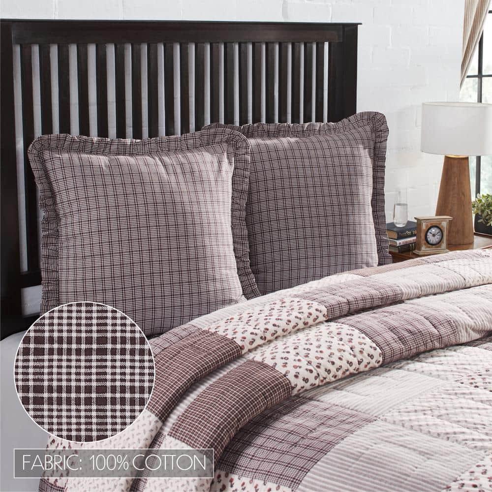 VHC Brands Florette Collection Coffee Brown & White Fabric Euro Sham, Standard - Button Closure