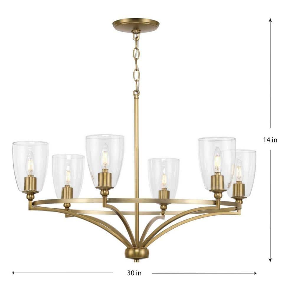 Progress Lighting Parkhurst 6-Light Chandelier, Brushed Bronze, Glass, Elegant Transitional Style, Ideal for Dining Rooms & Bedrooms.