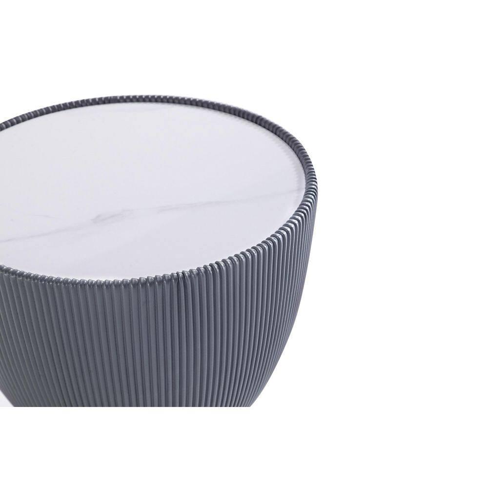 Manhattan Comfort 2pc Anderson Leatherette Upholstered Coffee Table and End Table Set Cream/Gray: Gold Finish, No Assembly Required