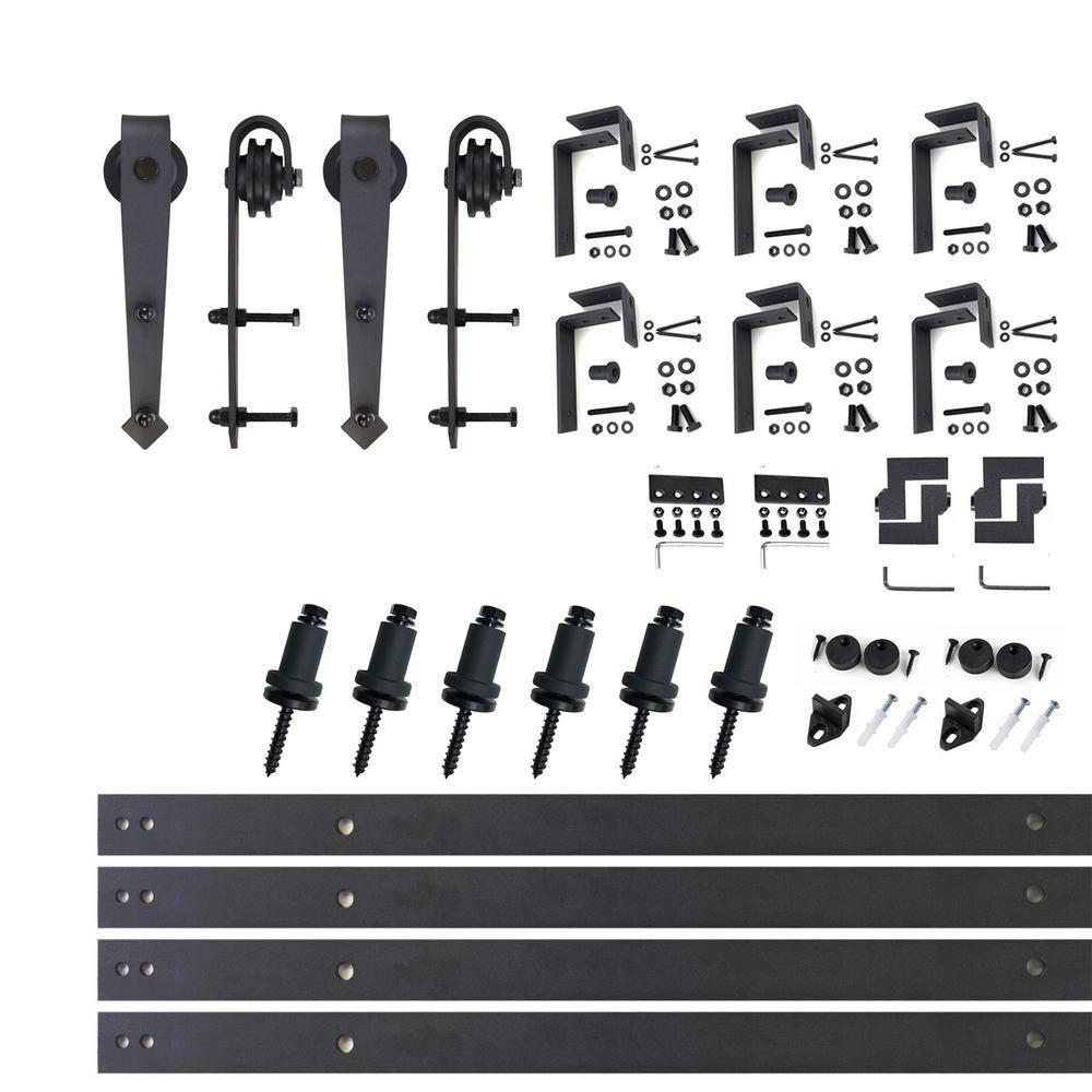 Homacer Black Rustic Arrow Design Double Track Bypass Two Door Hardware Kit( Door Not Included)