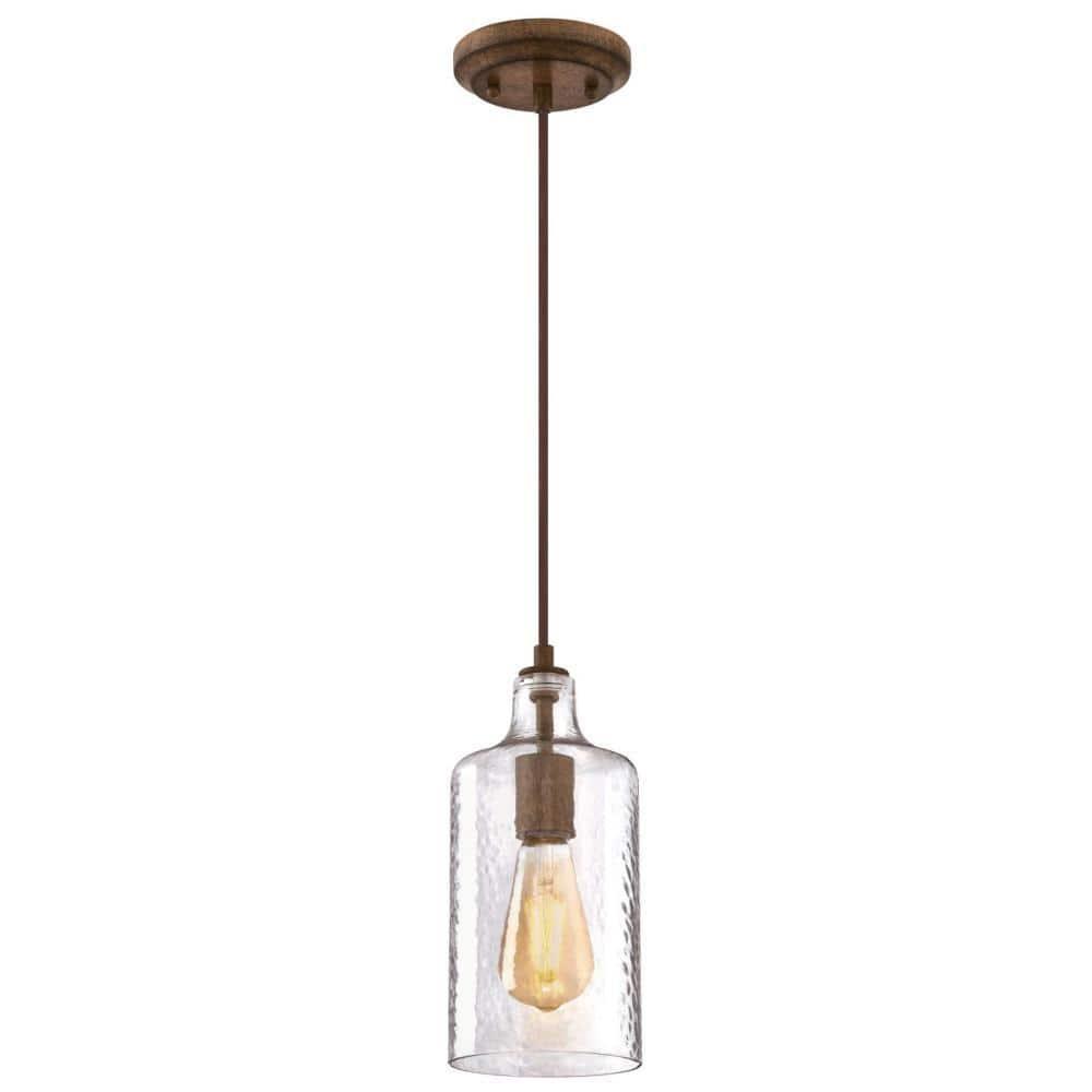 Mini Pendant with Clear Textured Glass - Barnwood