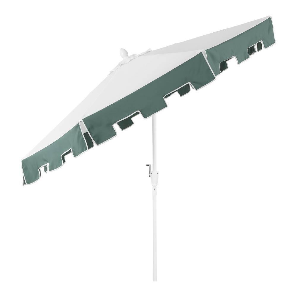 JONATHAN Y Baiona 9 ft. Classic MidCentury Market Patio Umbrella with UV Protection, Auto-Tilt, Crank and Wind Vent in White/Green