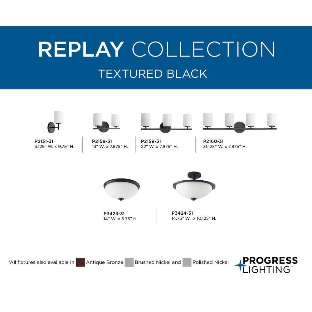 Progress Lighting Replay 4-Light Bath Vanity, Textured Black, Porcelain Shade