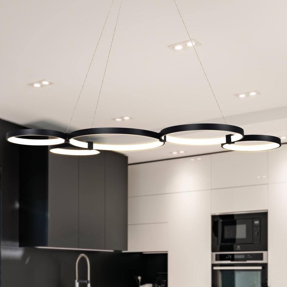Capella 50-Inch Black Modern LED Multi-Ring Adjustable Chandelier