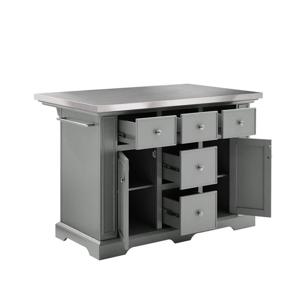 Julia Stainless Steel Top Kitchen Island Gray - Crosley: Towel Bar, Spice Rack, 5 Drawers, 2 Cabinets