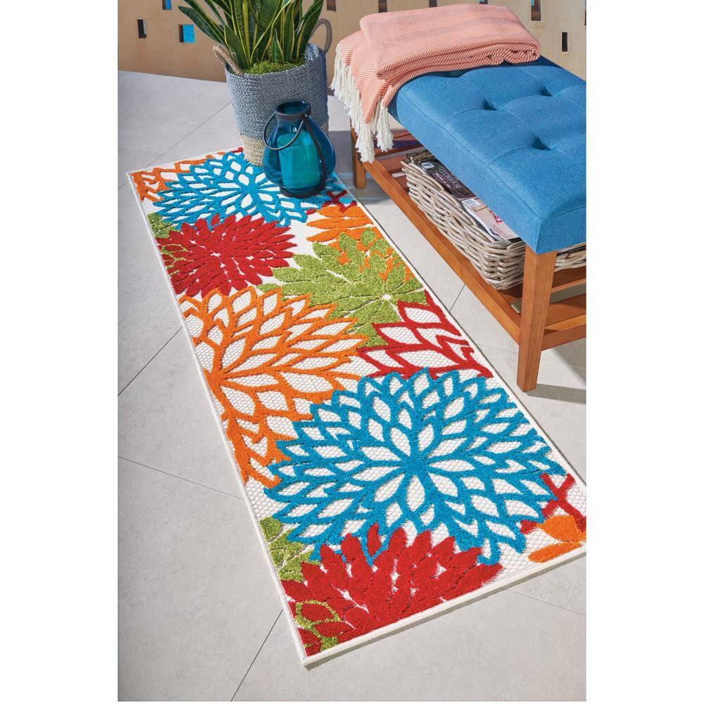 Nourison Aloha Floral Bloom Flatweave High-Low Indoor Outdoor Runner Rug Green 2' x 6'