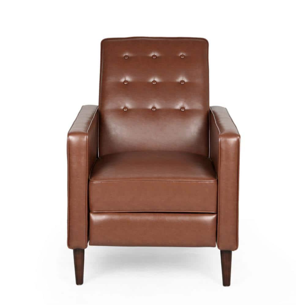 Noble House Caden Indoor Faux Leather Recliner, Cognac, Dark Espresso