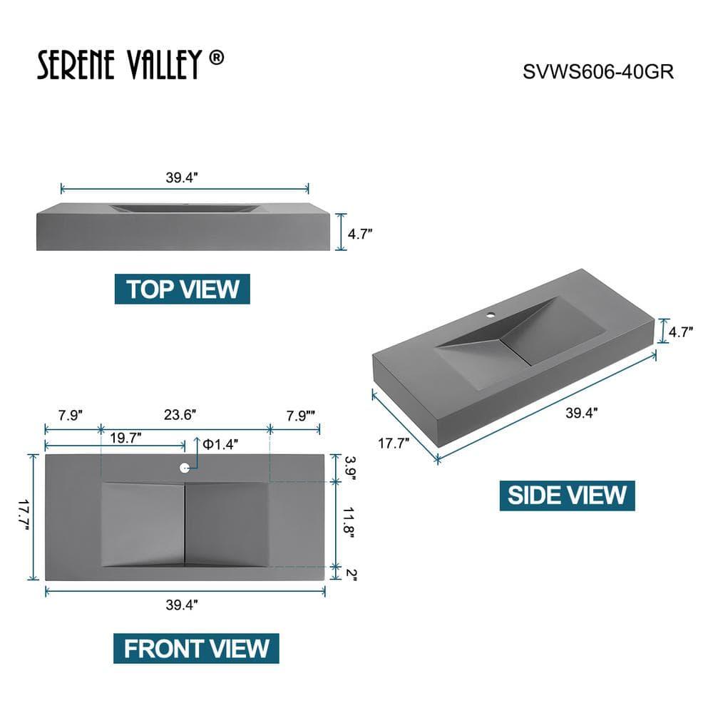 40 in. Wall-Mount or Countertop Bathroom Sink V-Shape Drain Solid Surface Material