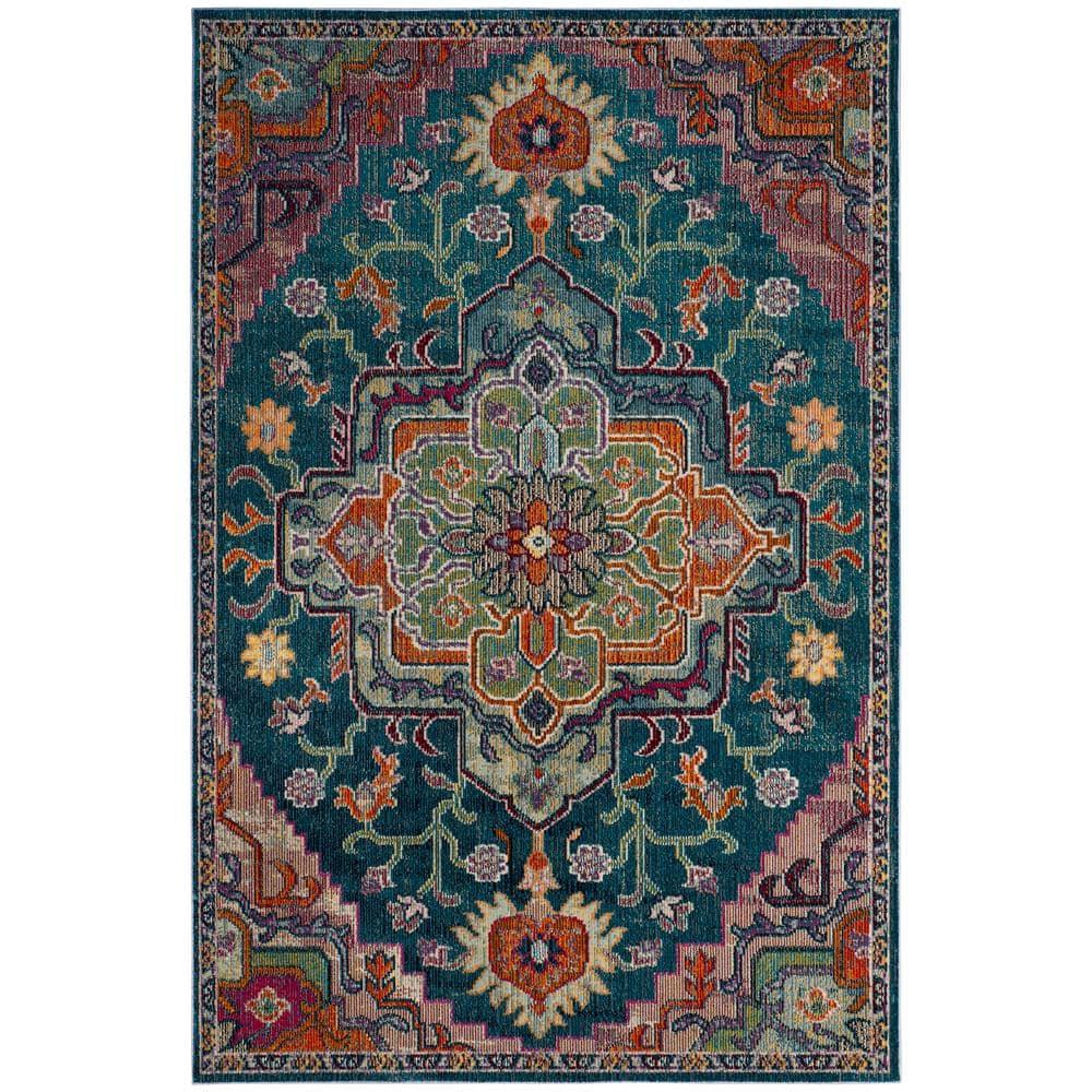 Crystal CRS501 Loomed Indoor Area Rug - Teal/Rose - 5'x8' - Safavieh