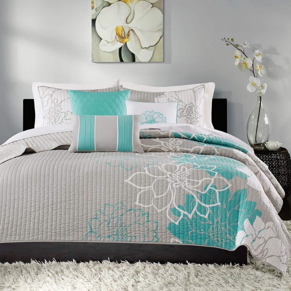 Madison Park Lola Floral 6 Piece Reversible Cotton Quilt Set