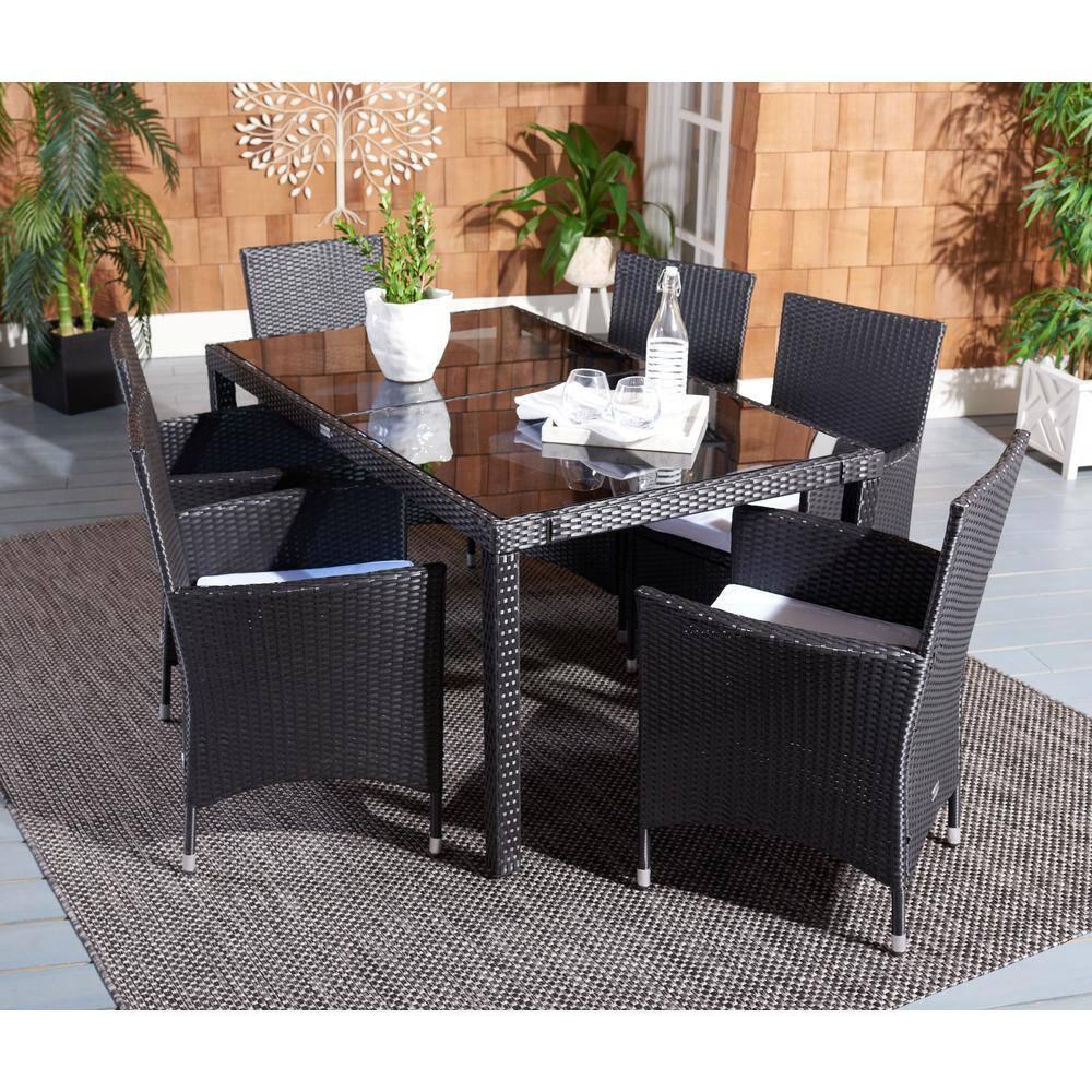 Jolin 7 Pc Dining Set - Outdoor - PAT7706 - Black/White - Safavieh