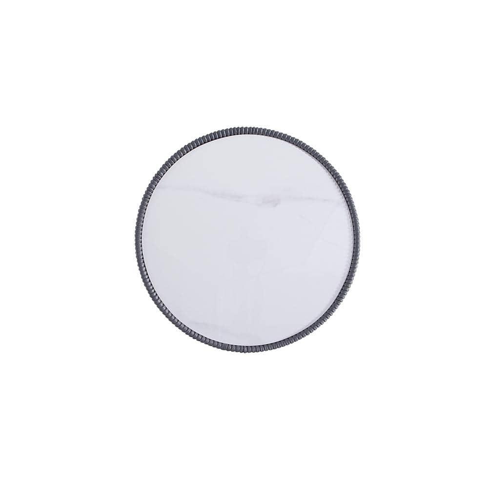 Manhattan Comfort Anderson Modern Leatherette Upholstered End Table with Ceramic Faux Marble Tabletop Gray: Stainless Steel, No Assembly Required