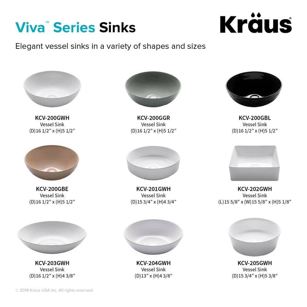 KRAUS Viva™ Thin Porcelain Ceramic Vessel Bathroom Sink with Pop-Up Drain