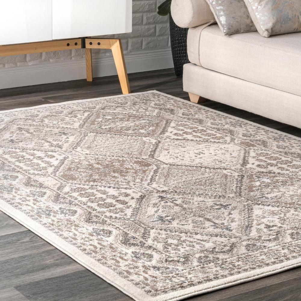 Nuloom Oval 7x9 Becca  Tiled Indoor Area Rug, Beige, Faded Transitional Design, Stain Resistant, BedroomLiving Room, Kitchen,