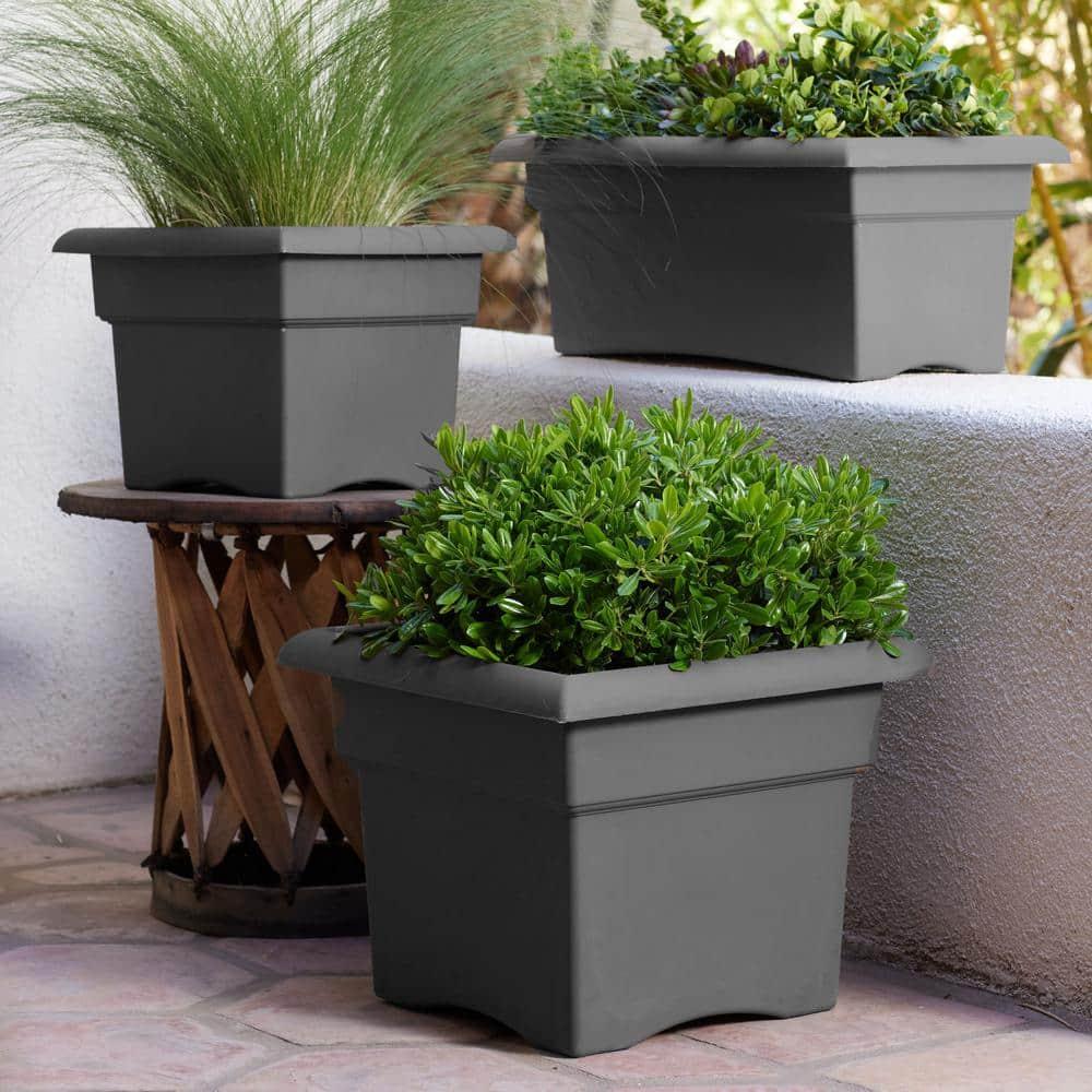 Bloem Veranda Square Deck Box Planter: 18" - Charcoal - Matte Finish, Weatherproof Plastic, Optional Drainage Holes, for Indoor and Outdoor Use, Gardening, 9 Gallon Capacity