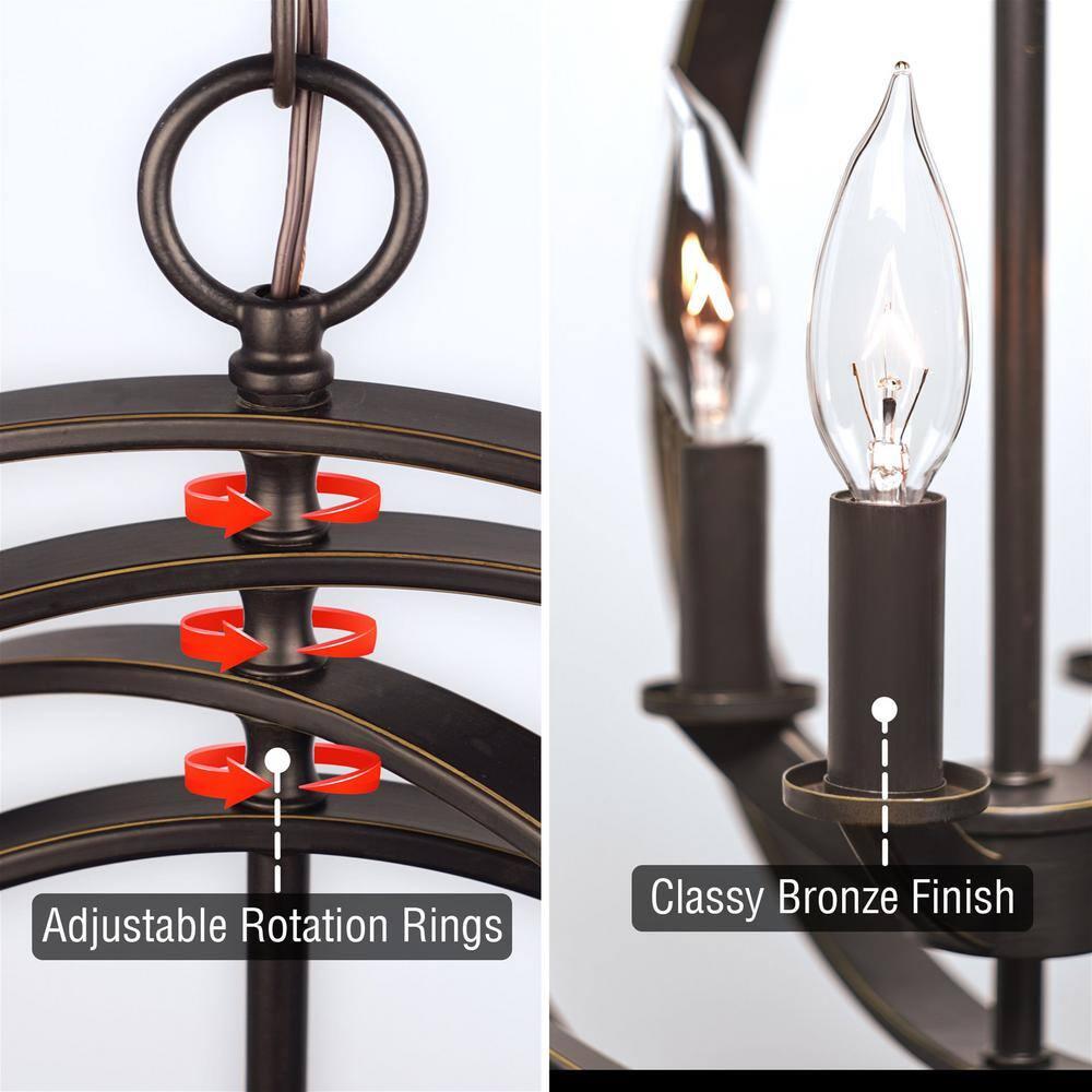 Kira Home Orbits 21" Farmhouse Orb/Globe Pendant Chandelier, Pivoting Interlocking Rings, Adjustable Height, Hand