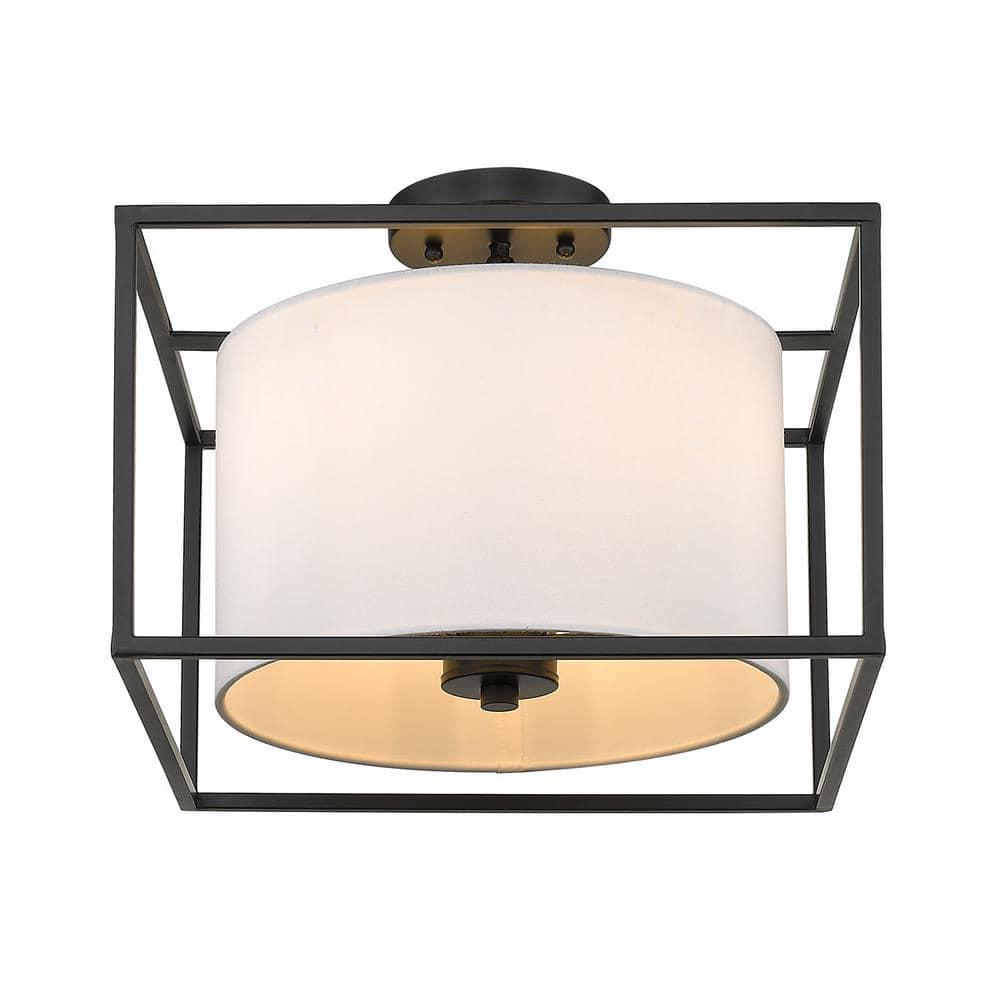 Golden Lighting Manhattan 3-Light Semi-flush in Matte Black with Modern White