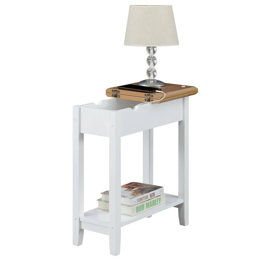 Convenience Concepts American Heritage Flip Top End Table with Charging Station and Shelf, Driftwood/White
