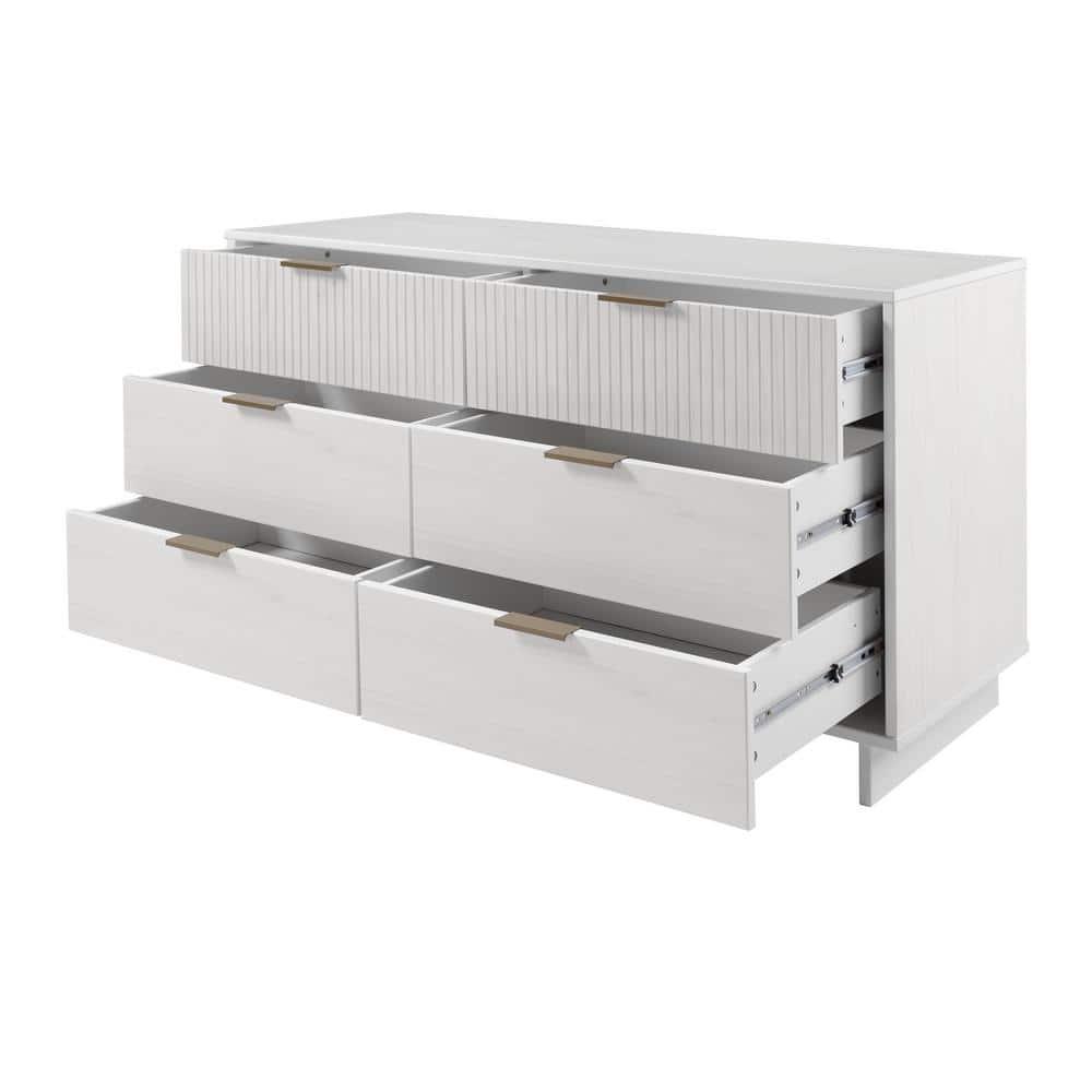 Granville Modern 6 Drawer Double Wide Dresser White - Manhattan Comfort: Bedroom Storage, Painted Wood Finish, Anti-Tip Design