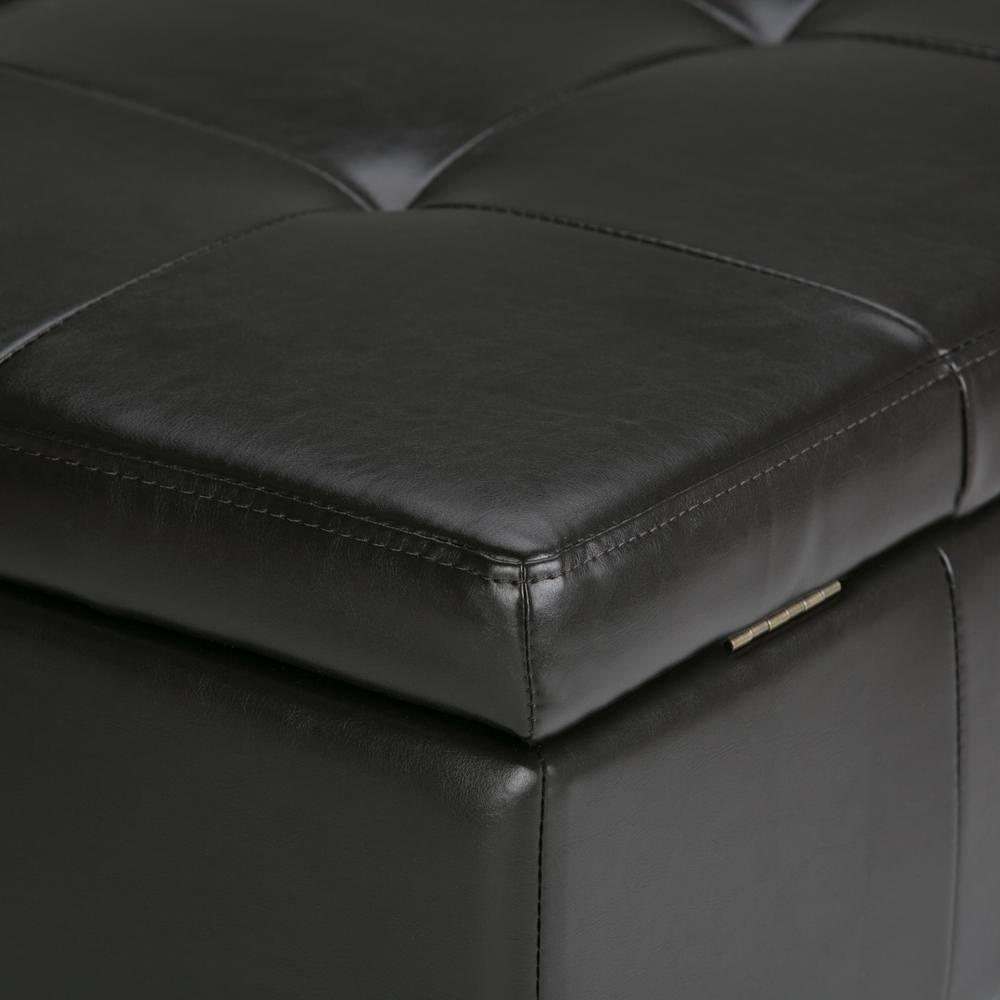 Simpli Home Dover 36"W Upholstered Square Coffee Table Storage Ottoman with Split Tufted Lift Top