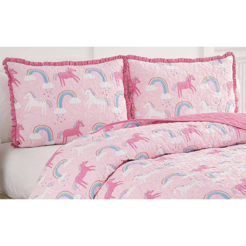 Alex + Bella ALEX + BELLA Unicorn Parade Pink Reversible Microfiber Quilt Set