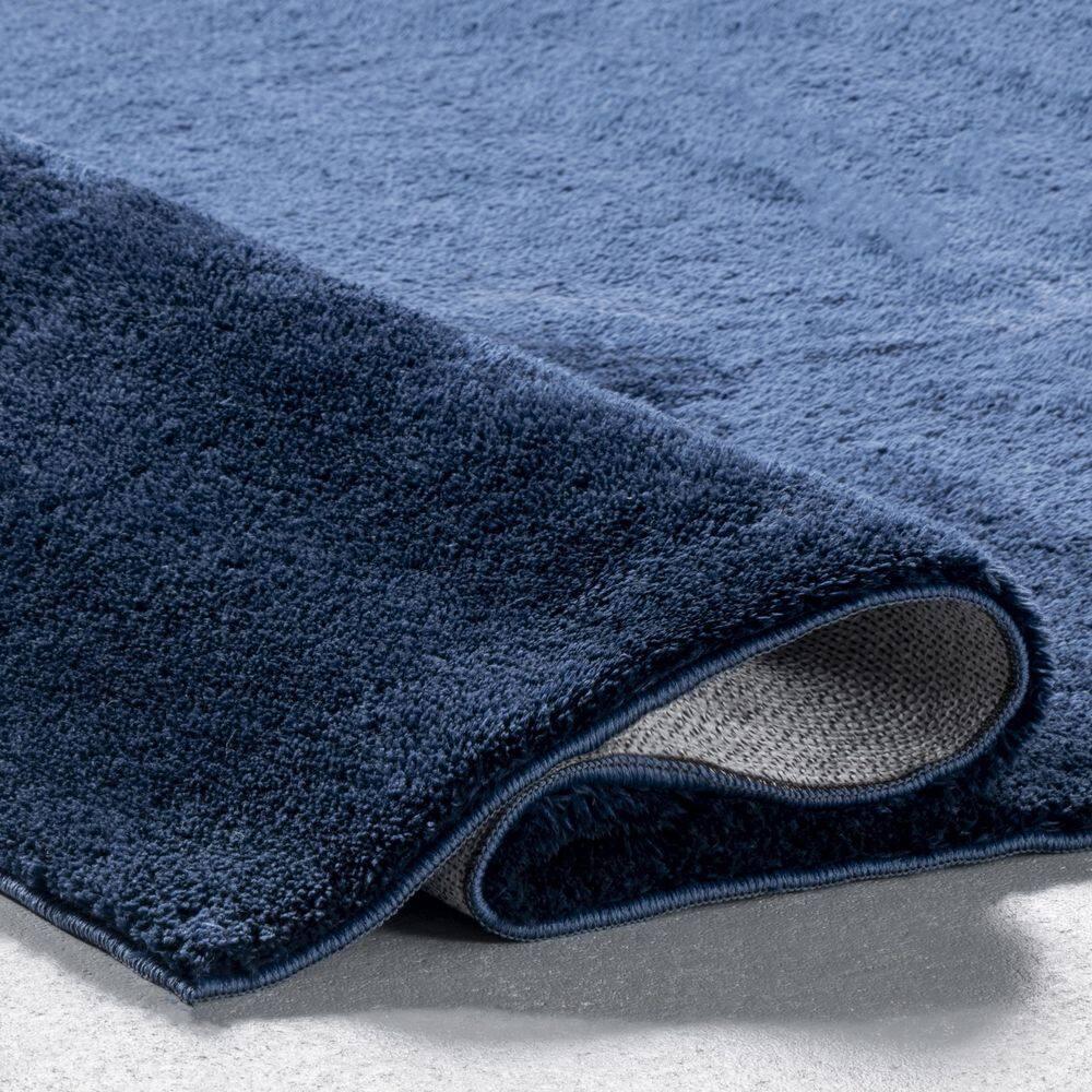 nuLOOM 4' Round Cozy Plush SuperiorWash Area Rug, Machine Washable, Non-Slip, Soft Fluffy Shag Carpet for Living Room Bedroom Nursery, Loni Navy