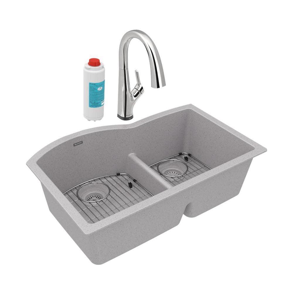33" x 22" x 10" Double Basin Undermount Kitchen Sink with Faucet