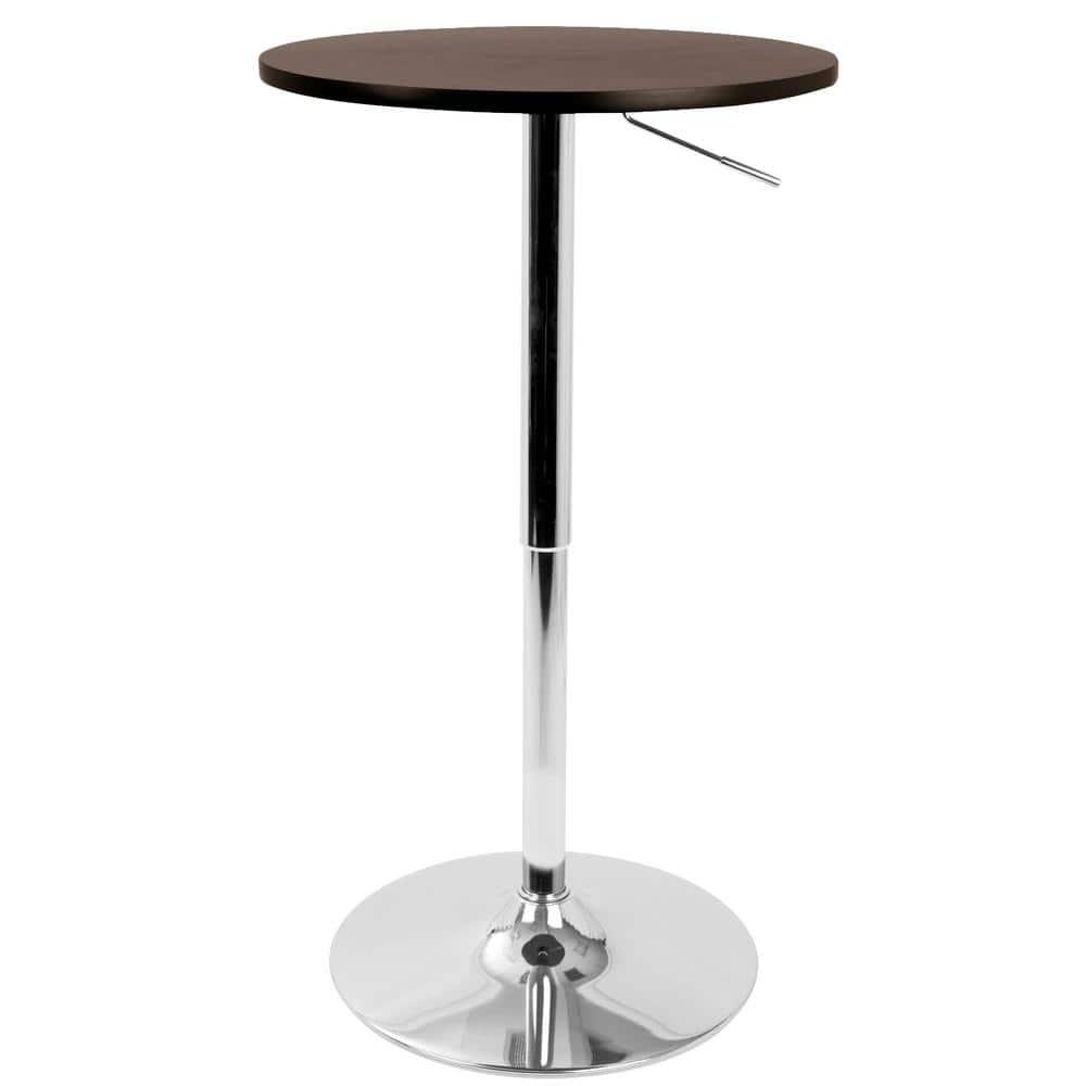 Contemporary 23.5" Adjustable Bar Height Pub Table Wood/Espresso Brown with Chrome Frame - LumiSource