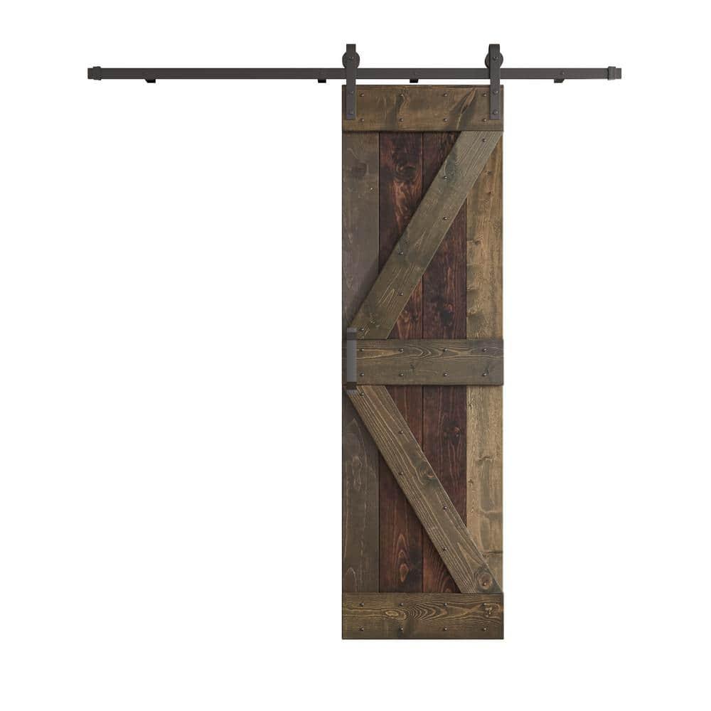 Paneled Wood and Metal K Series DIY Knotty Barn Door with Installation Hardware Kit