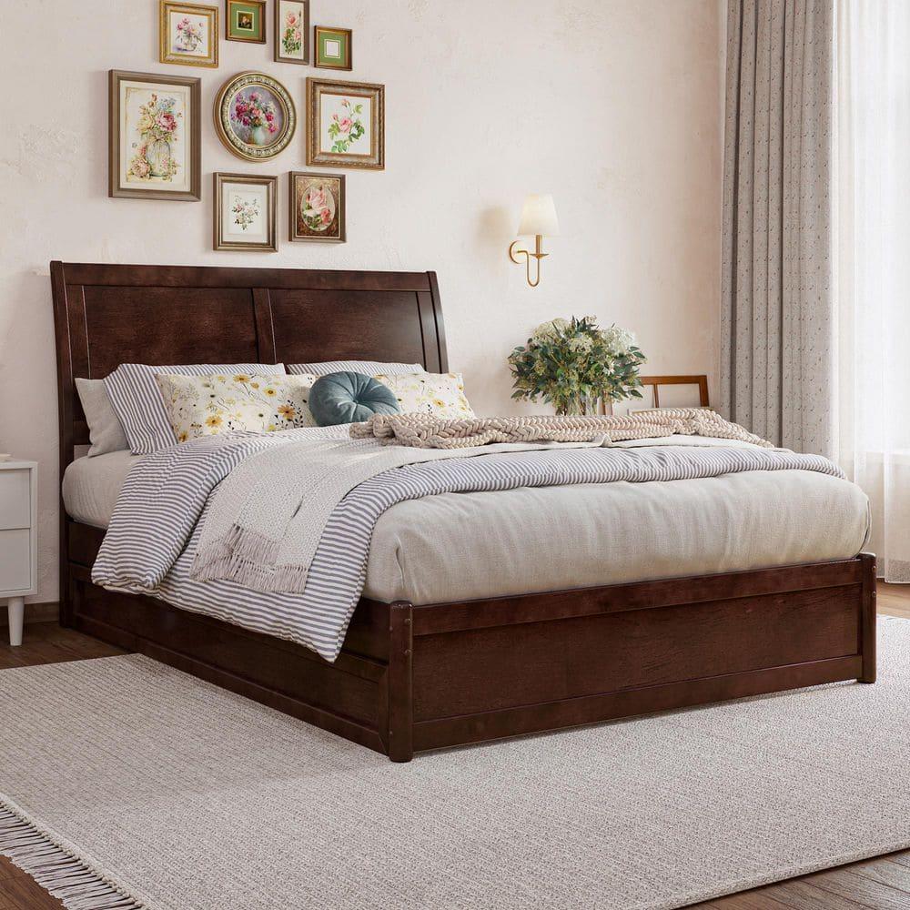 AFI, Andorra Full Platform Bed with Panel Footboard and Twin Trundle, Walnut