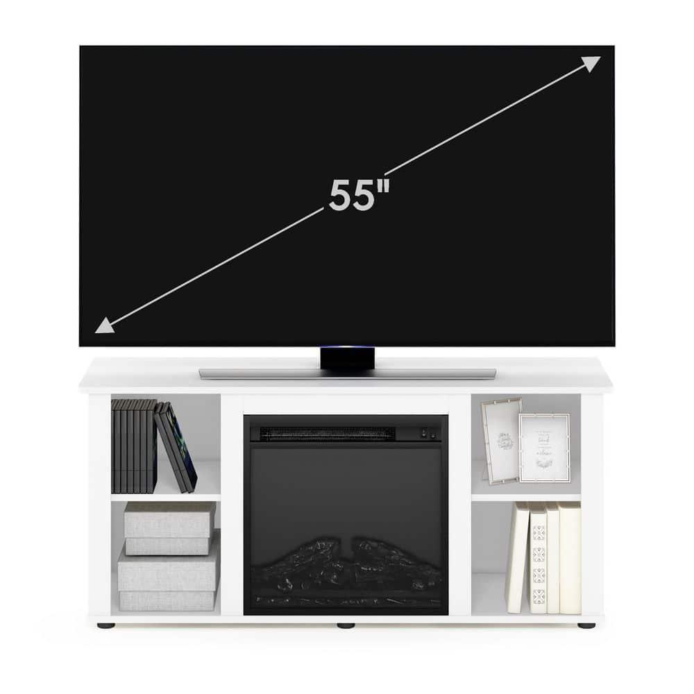 Furinno Fireplace TV Stand Entertainment Center TV Console Cabinet w/Open Storage Shelf for TV up to 55",White