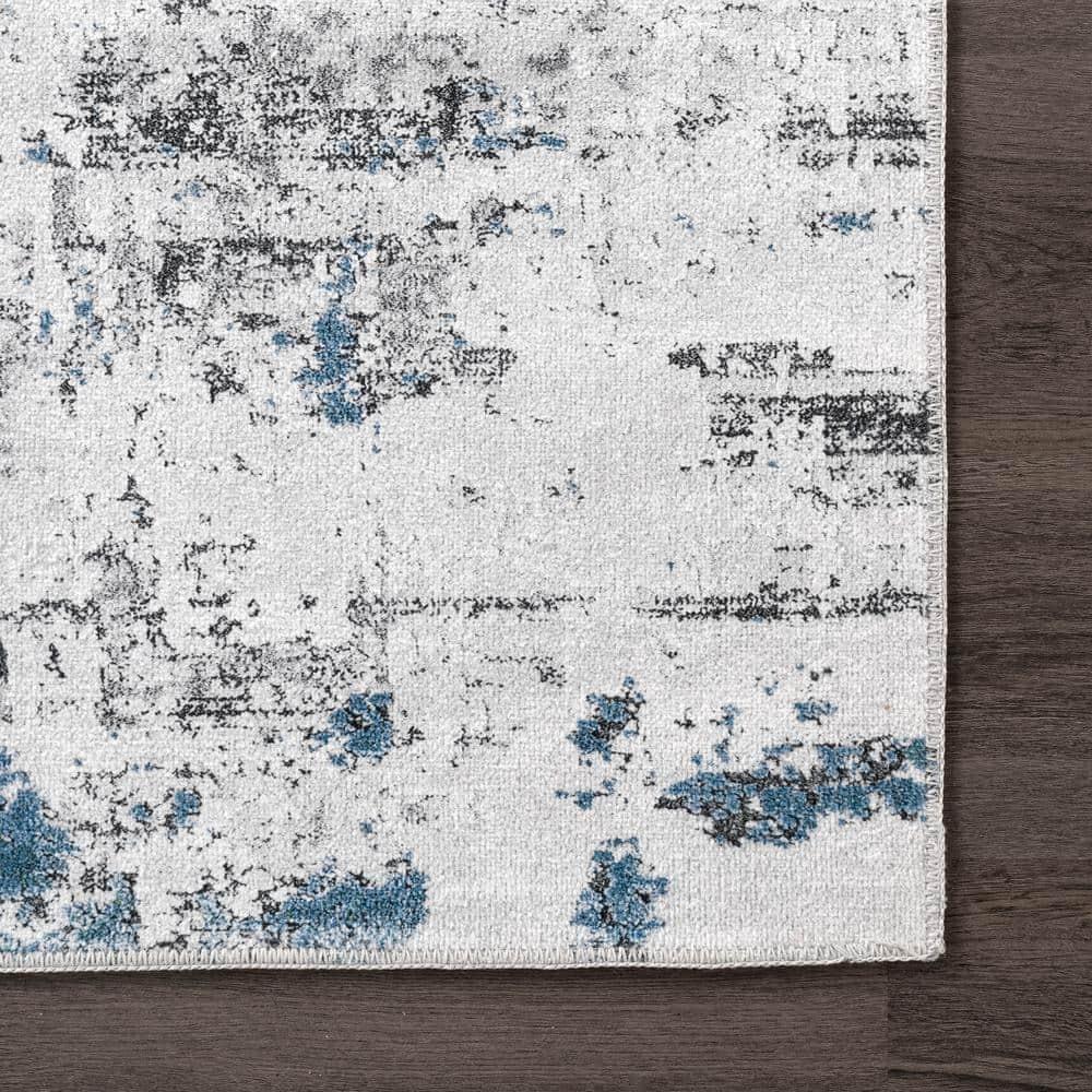 Nuloom Dali Abstract 2x8 Machine Washable Runner Indoor Area Rug for Living Room Bedroom Dining Room Entryway Hallway Kitchen, Blue Grey/Ivory