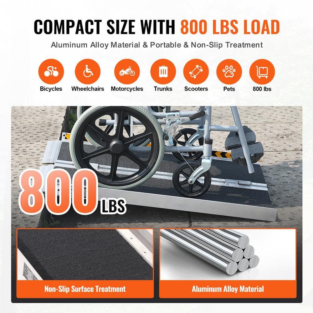 VEVOR Portable Wheelchair Ramp - 3 ft, 800 lbs Capacity, Non-Slip Aluminum, Folding Threshold Ramp for Mobility Scooters, Suitable for Home Steps, Stairs, Doorways, Curbs