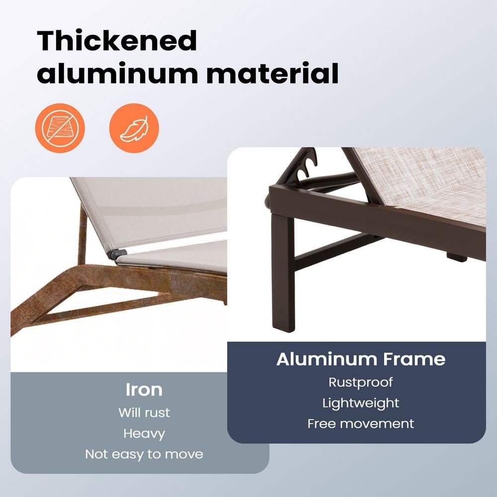 Pellebant Outdoor Chaise Lounge Aluminum Patio Adjustable Chair,Beige